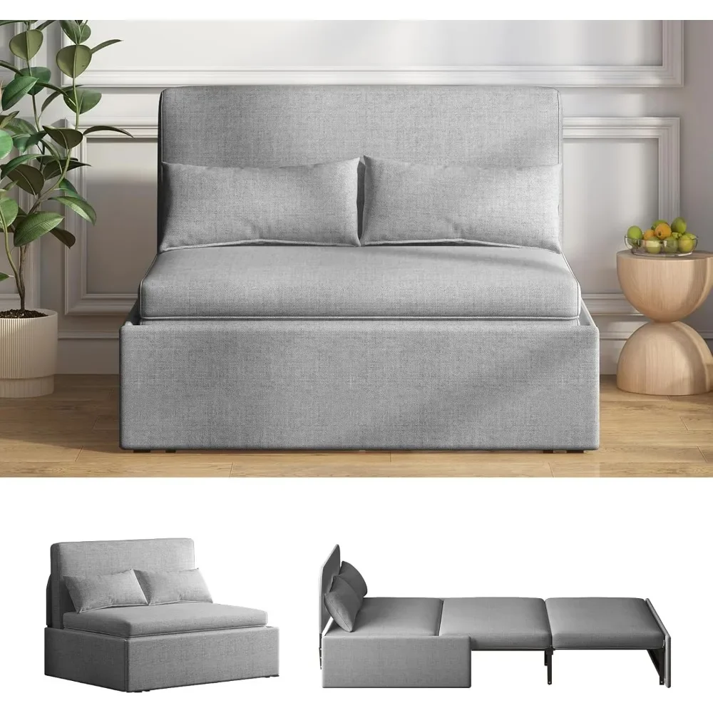 

Sofa Bed, Modern Pull Out Sofa Bed with Cushions&Throw Pillows, Linen Couch Bed,Convertible Sleeper Sofa, Folding Sofa Bed