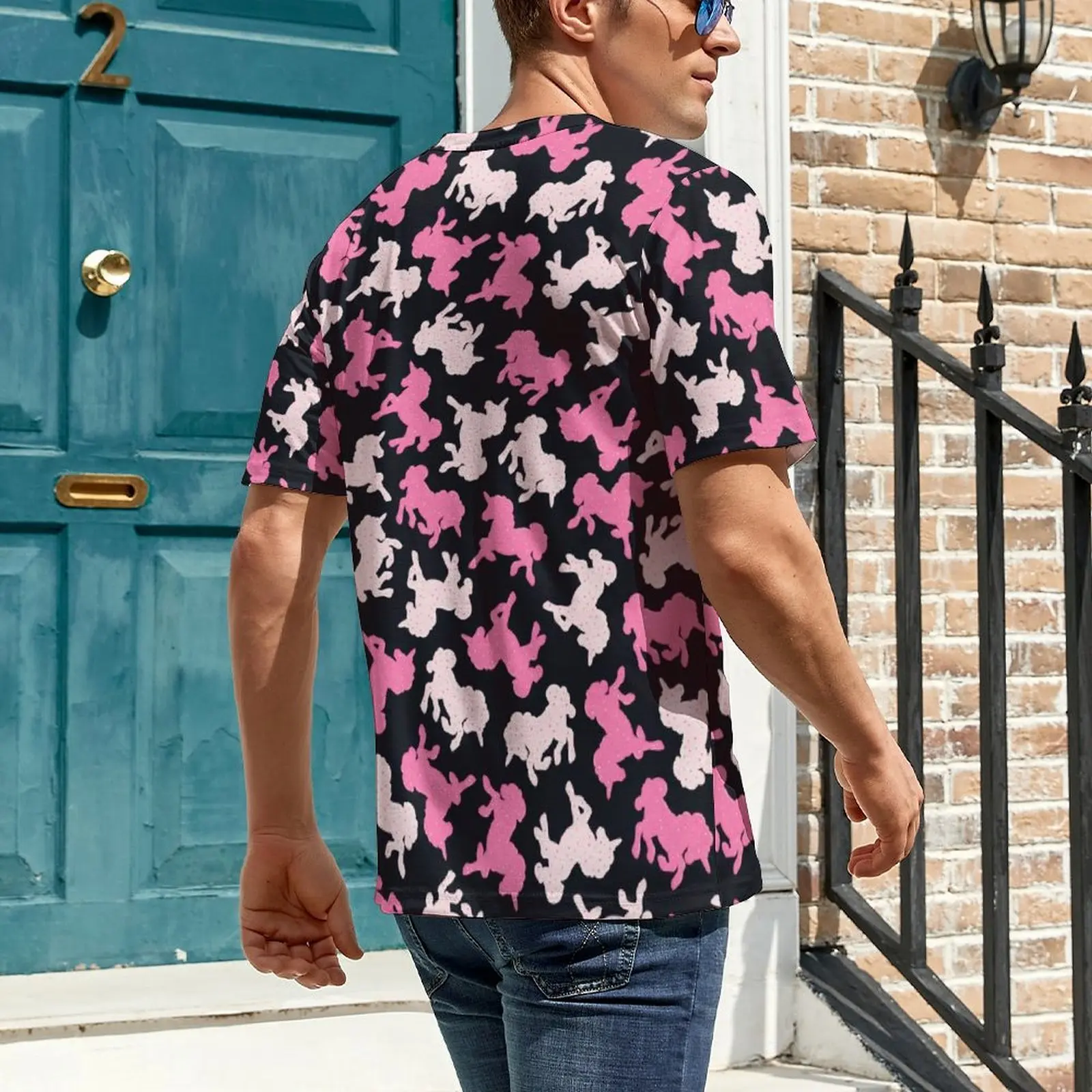 Frosted Unicorn T Shirt For Men Cute Pink Animal Print O Neck T-Shirts Beach Fashion Tops Short Sleeve Funny Plus Size Tees Gift