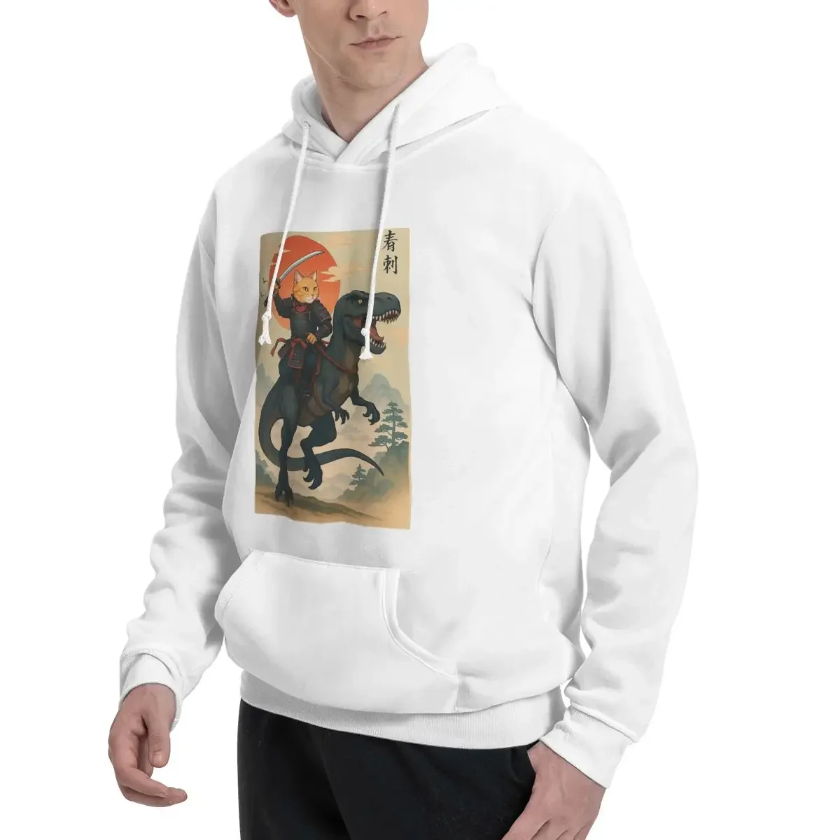Samurai Cat Riding A Dinosaur 2 Hoodies Men Women Casual Pullover Sweatshirt Fashion Long Sleeve Streetwear Autumn Winter