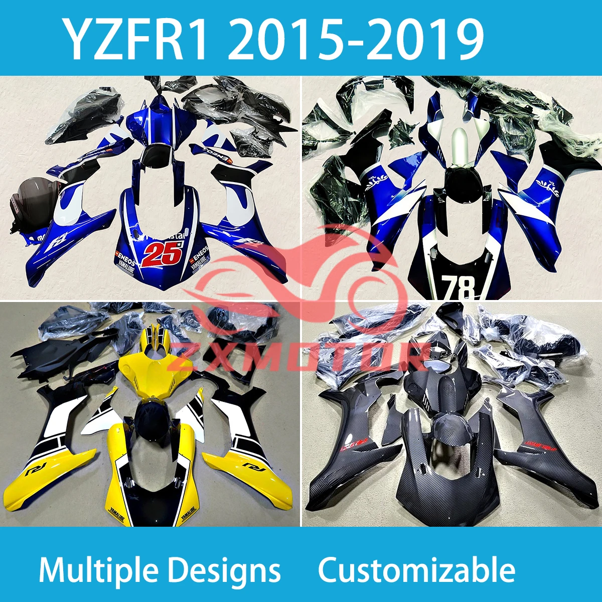 ヤマハ用カスタムバイクフェアリングキット,モーターサイクルアクセサリー,Yzfr1 2015 2016 2017 2018,yzf r1 15-19