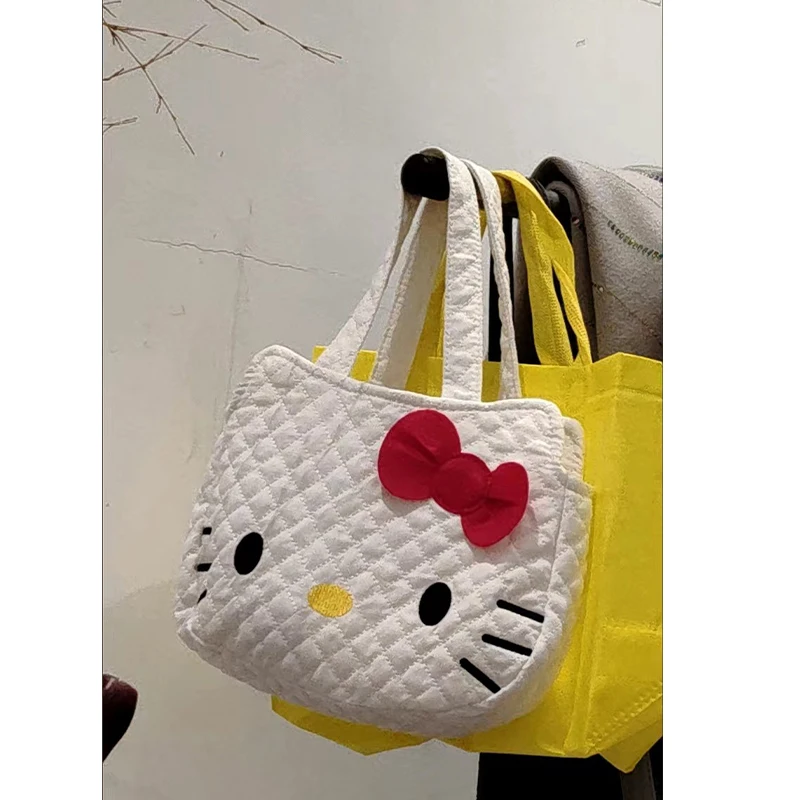 2024 Hello Kitty Shoulder Bag Kawaii Sanrio High-Capacity Shopping Bag Anime Student Kt Cat Storage Handbag for Girls Gift Toys