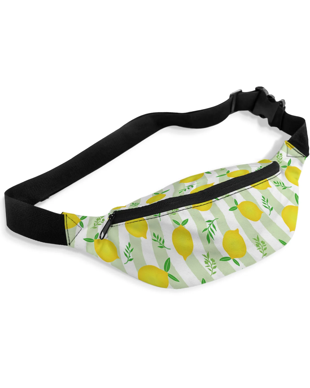 Yellow Lemon Green Leaves Stripes Men Women Waist Bag Fanny Pack Purse Phone Belt Bag Wallet Pouch Waterproof Banana Hip Bags