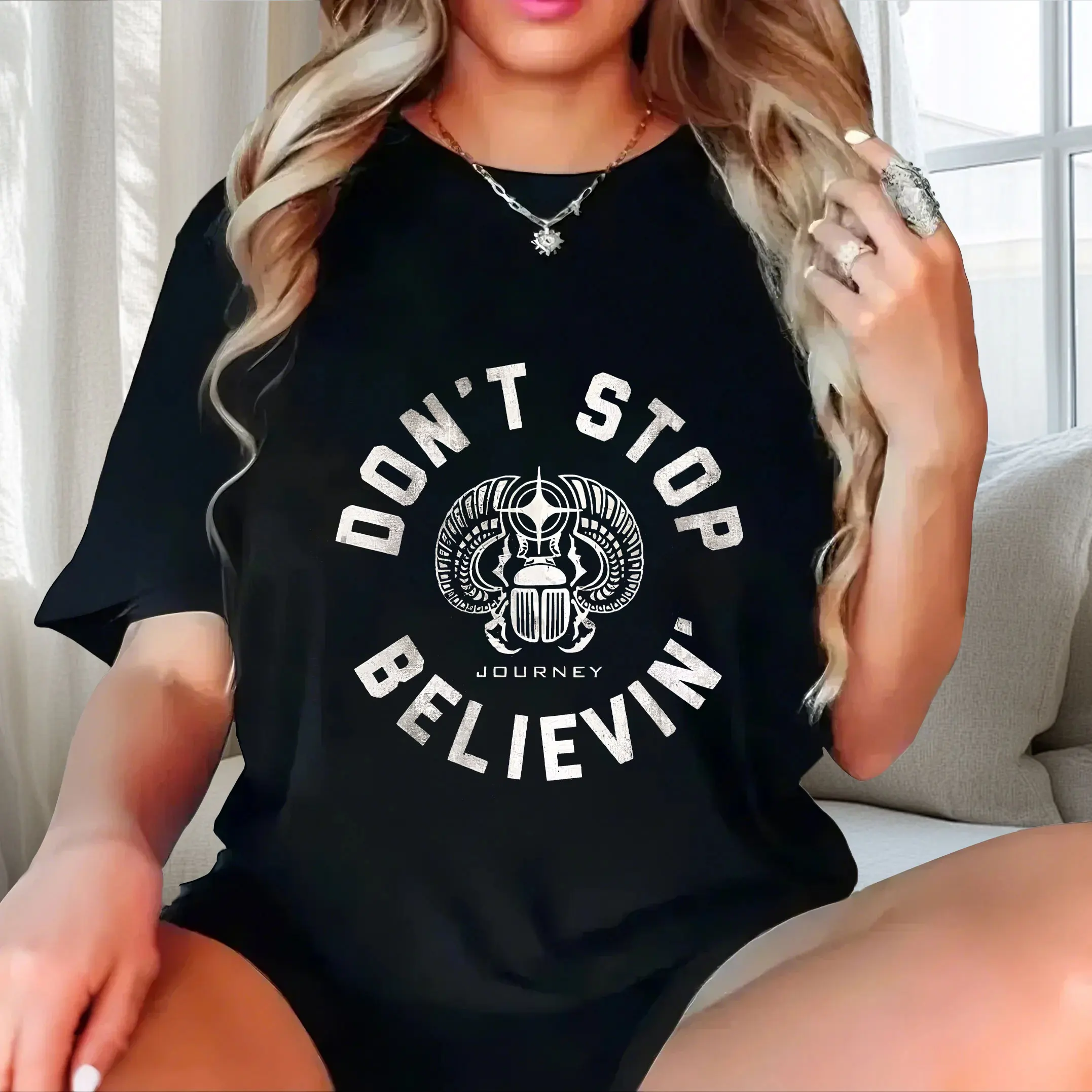 

English+Pattern Printing plus size Ladies' casual short sleeved T-shirt black