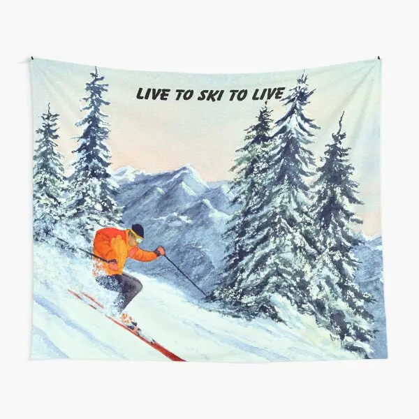 Live To Ski To Live  Tapestry Blanket Yoga Room Printed Mat Bedspread Towel Living Travel Hanging Beautiful Colored Decoration