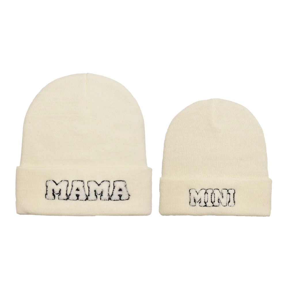 2024 New Mama Mini Letter Wool Knitted Caps Cute Parent-child Beanie Hats for Mom and Baby Versatile Warm Pullover Caps Gifts