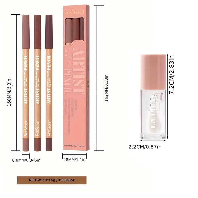 4pcs Matte Lipliner Lip Gloss Combo -Moisturizing Plumping Lip Oil  Lip Liner Set Waterproof & Matte Lip Liner Pencil