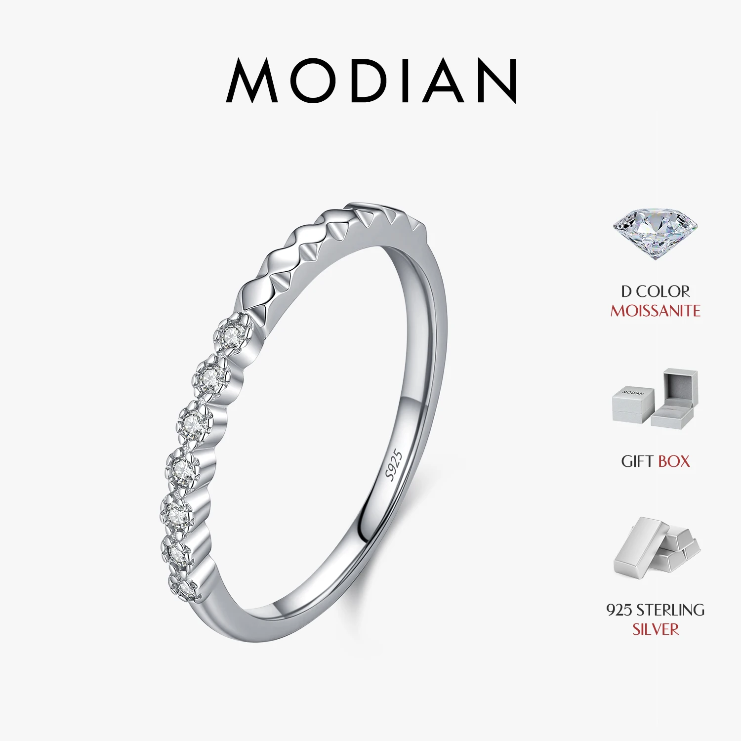 MODIAN D Color Moissanite Stacking Ring 925 Sterling Silver Twisted Rope Thin Braided Finger Ring Fine Jewelry For Wome