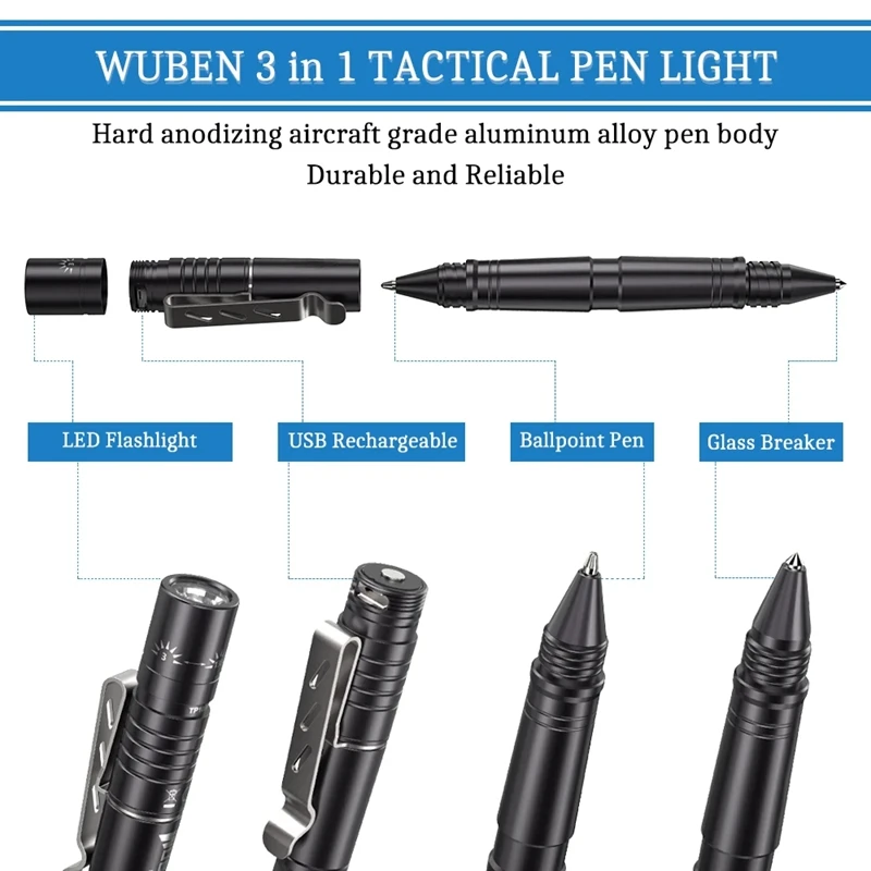 WUBEN TP10-G Multifunction Rechargeable Flashlight Tactical Pen Light 130Lumens Waterproof LED Penlight For Outdoor Emergency