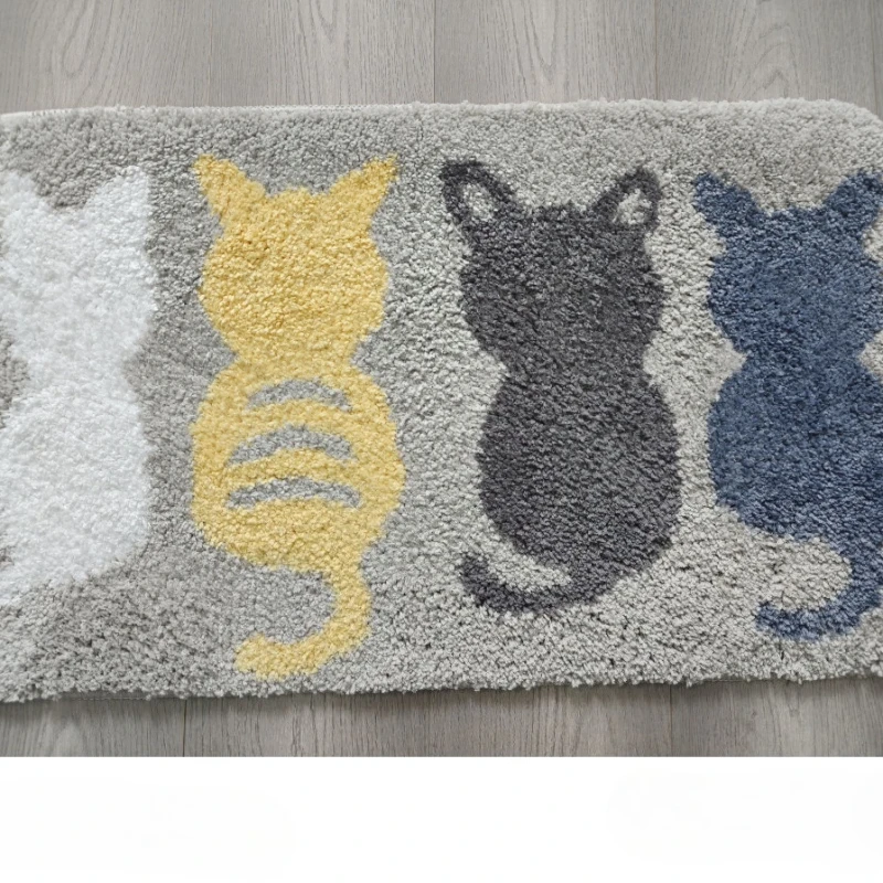 Cute Cat Plush Thick Bathroom Mat Anti Slip Stain Resistant Can Be Machine Washable Small Carpet Door Cushion Rug Decorating