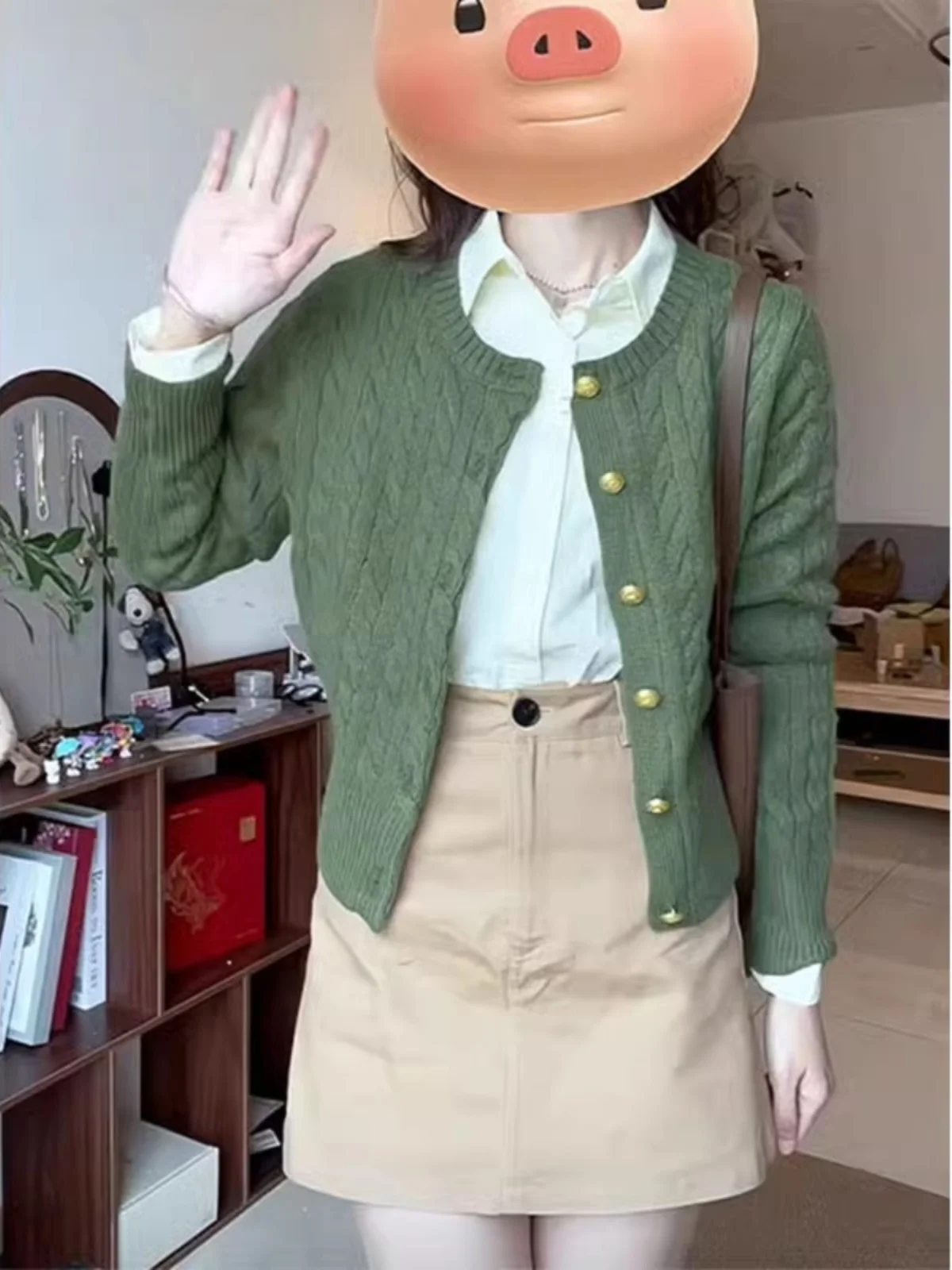 Retro Olive een Knitted ort Cardigan Women's Autumn Winter Small Size Twist Sweater Jaet Premium Feeling Top
