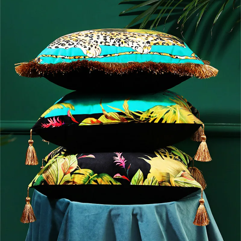 Leopard Pillows Jungle Velvet Cushion Case Retro Decorative Pillow Cover For Sofa 45x45 Forest Luxury Living Room Home Decorate