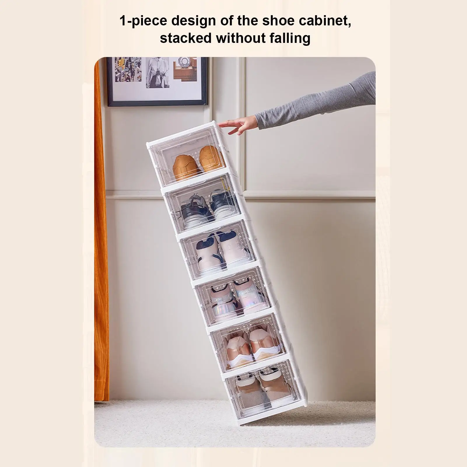 رف الأحذية منظم تخزين الأحذية الشفاف، صندوق شفاف قابل للطي وقابل للتكديس لغرفة النوم، المدخل، المنزل، حذاء رياضي في مكان العمل #5