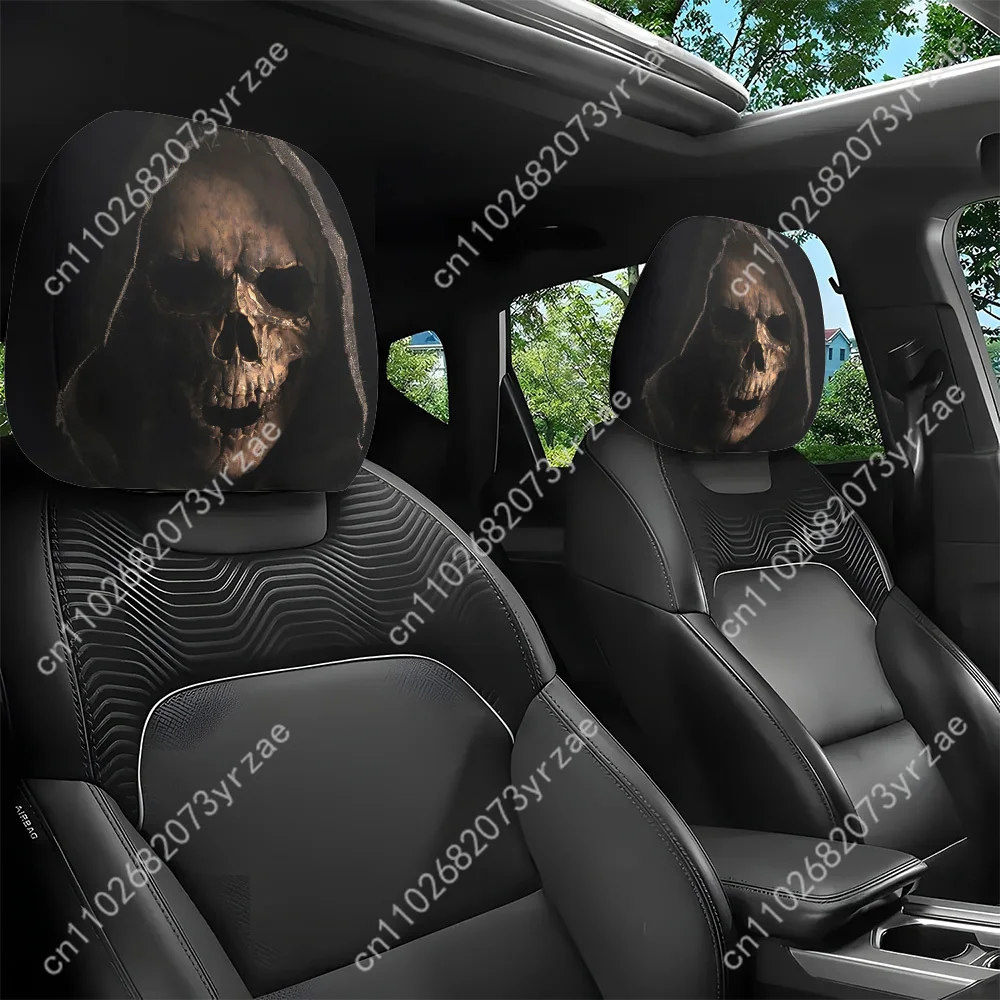 

Terrifying Skull Car Seat Headrest Cover (2pcs) Environmentally Friendly Headrest Protector Breathable Comfortable Vehicle Decor