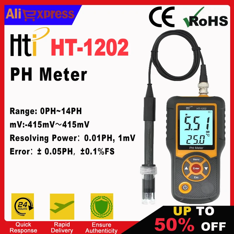 Hti HT-1202 Digital PH Meter PH Tester SmartSensor for Mariculture Freshwater Farming Water Quality Monitor PH Detector