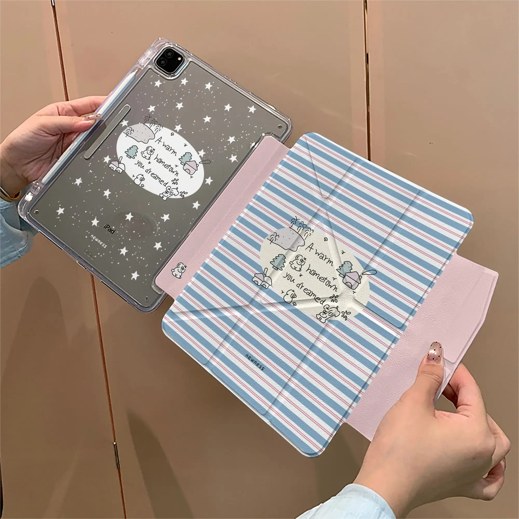Striped Star Dog 3Y Fold iPad Case For iPad Pro 11 13in 2025 iPad Pro 12.9in Air7 10th 11th M4/5 MINI Buckle Protective Cover