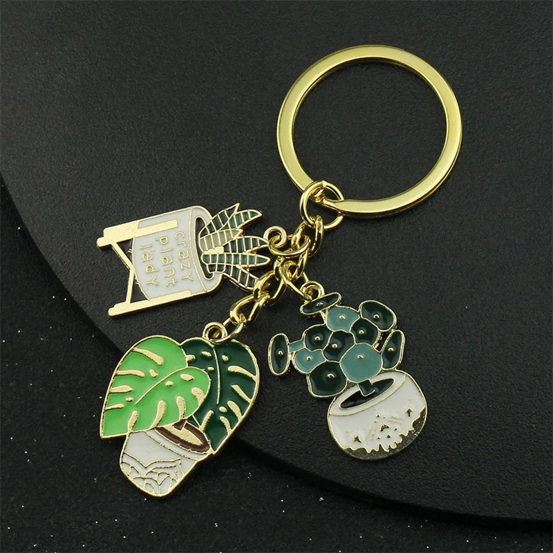 Cartoon Cactus Potted Plant Enamel Keychain Love Natural Creature Key Ring Good Gift For Women Men Teacher Handmade Jewelry Gift