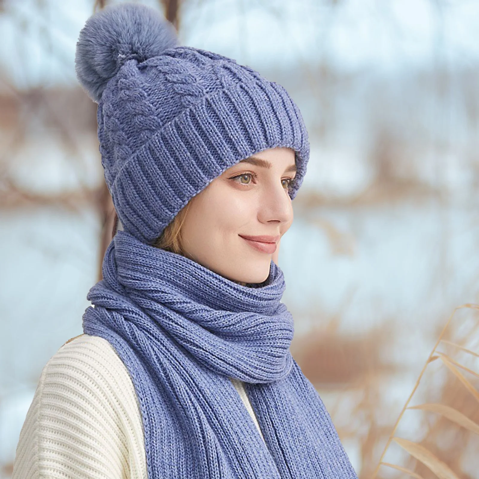 

Thickened Windproof Scarf Set For Women Winter Outdoor Knitted Warm Scarf For Camping Hiking Cycling Riding Cold Proof Scarves