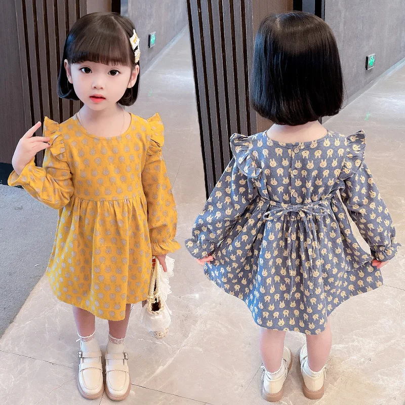 

Autumn Toddler Girl Dress Ruffle Winter Long Sleeve Dresses Ruffles Princess Clothes Kids Pleated Fashion Winter Chidlren Dress