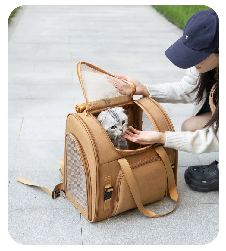 Tragbarer Katzenträger-Rucksack, erweiterbar, große Kapazität, faltbar, für kleine und mittelgroße Hunde und Katzen bis 8 kg – Detail 18