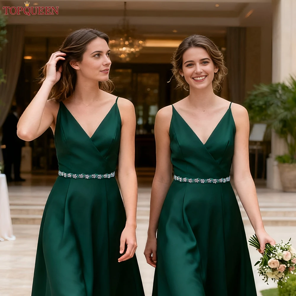 

TOPQUEEN тонкий свадебный пояс с лентой для выпускного вечера, украшения для торжественного платья, аксессуары, сшитый вручную зеленый стеклянный пояс со стразами, свадебный пояс-S37-KL