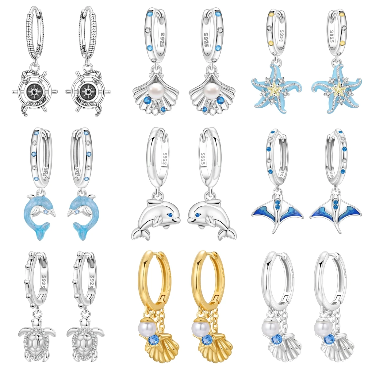 PANPOKI 925 Sterling Silber Fisch Meeresschildkröten Meerestiere Tropfenohrringe Damenohrringe Mode Party Original Schmuck Geschenke