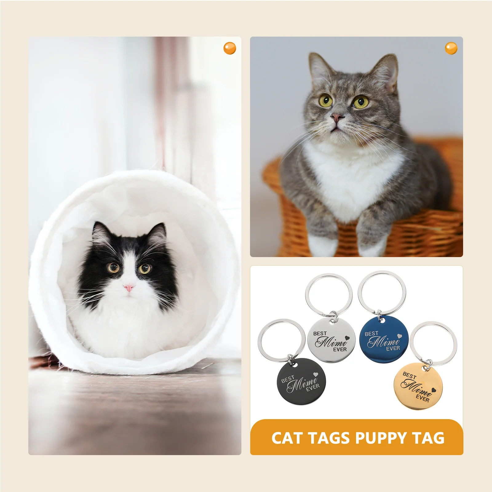 

4Pcs Round Pet Tags Stainless for Dogs Cats Puppies Rabbits Lovely Delicate Design Anti-Scratch