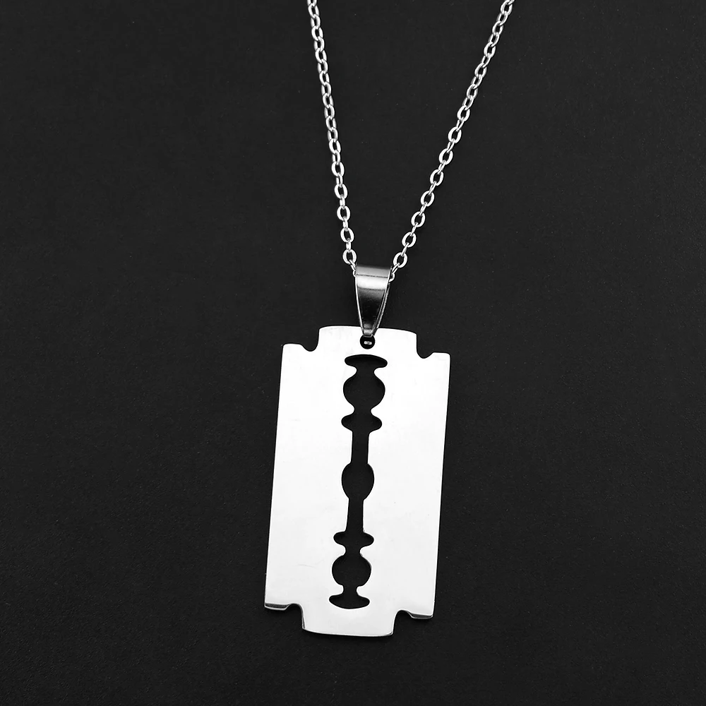 Hip-Hop Rasierklingen-Anhänger Halskette für Männer, Gothic Punk Edelstahl Männerschwert Doppelschneidige Rasierklinge Form Kettenschmuck