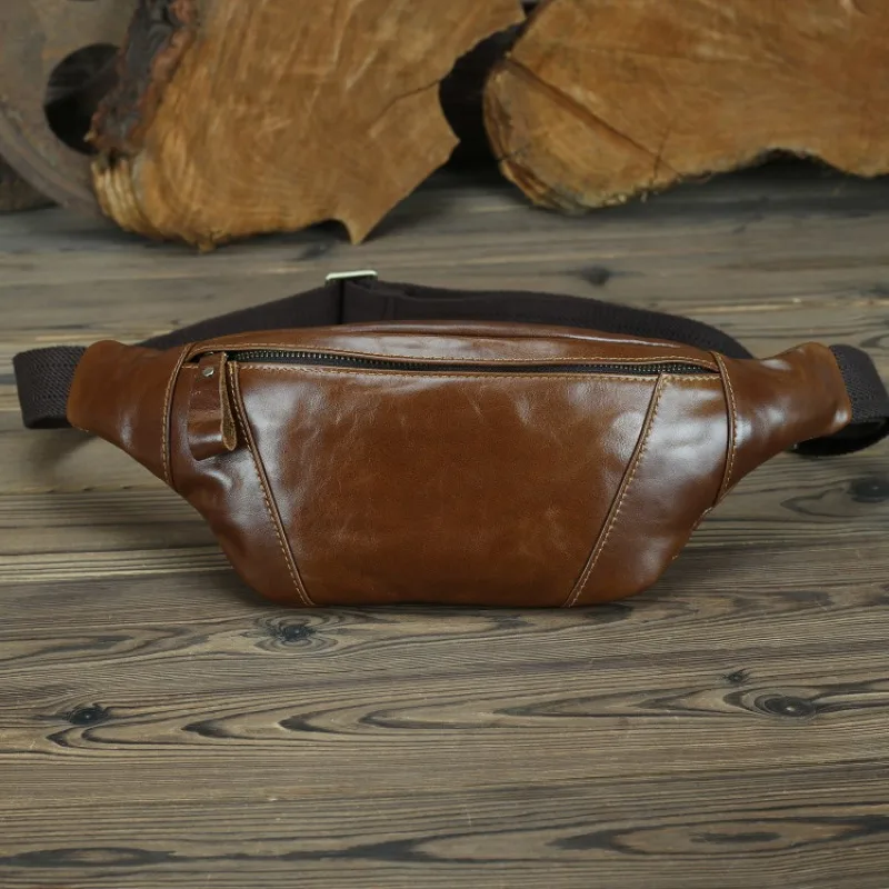 

Vintage Chest Bag Men's Genuine Leather Headlayer Cowhide Running Casual Mobile Waistpack Sports Outdoor Crossbody Bag