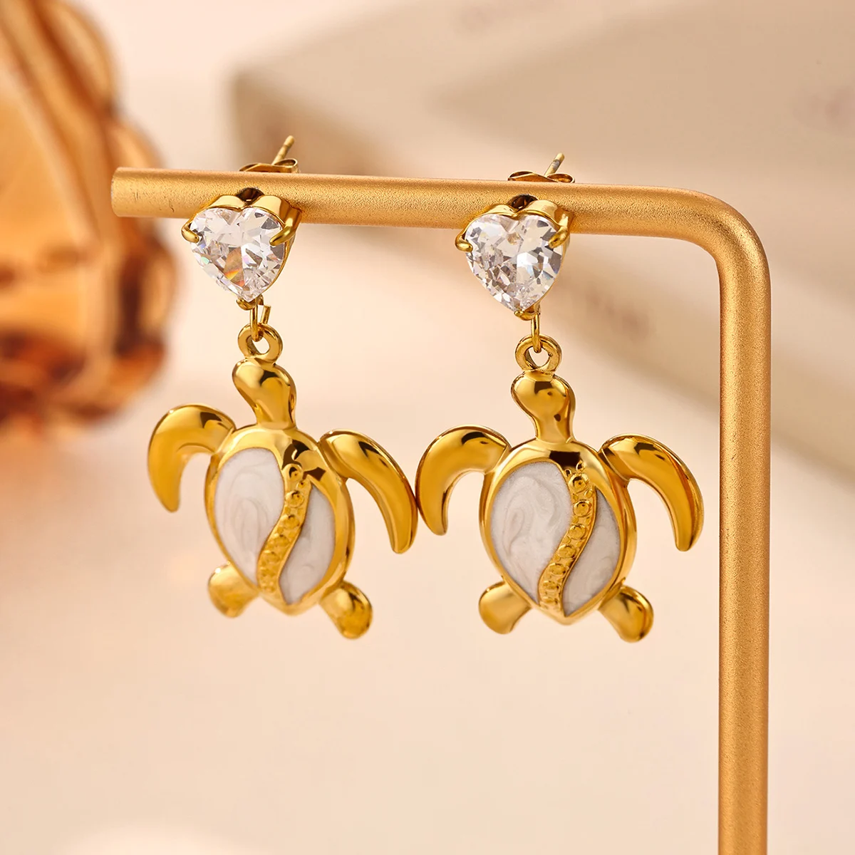 Bohemia Stainless Steel Love Zircon Turtle Hoop Earrings For Women Pearl Dangle Earrings Summer Beach Waterproof Jewelry 2026