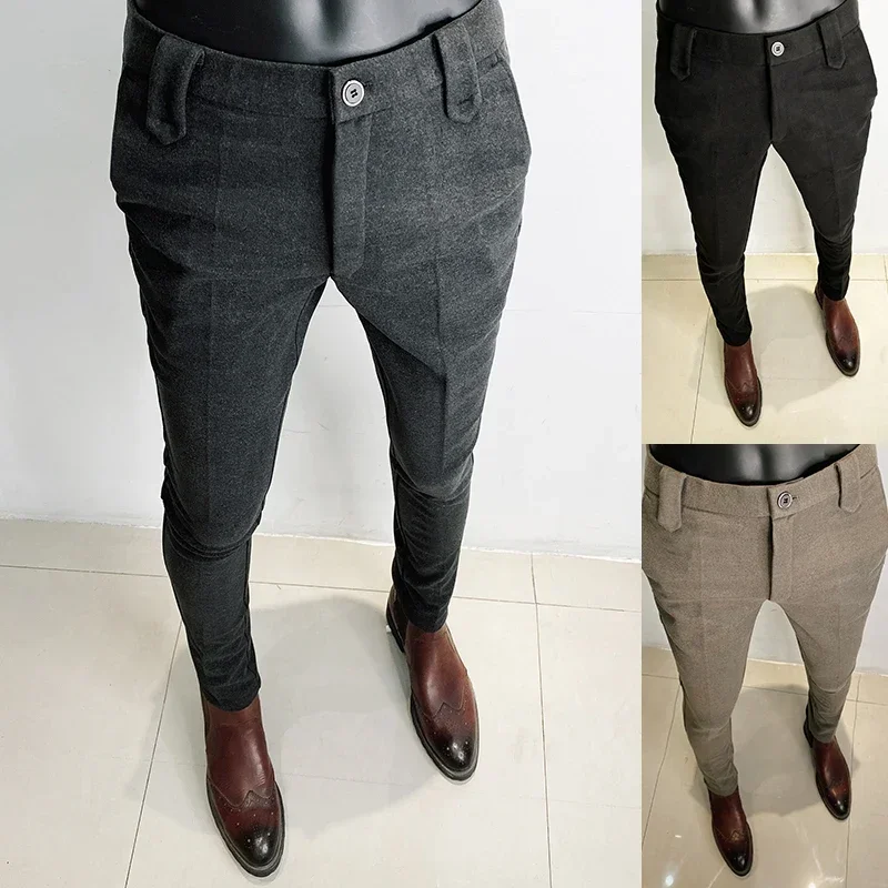 

Hot Sales Men Pants Slim Fit Men 2024 Spring Casual Pants Streetwear Men High Quality Black Gray Dress Suit Trousers