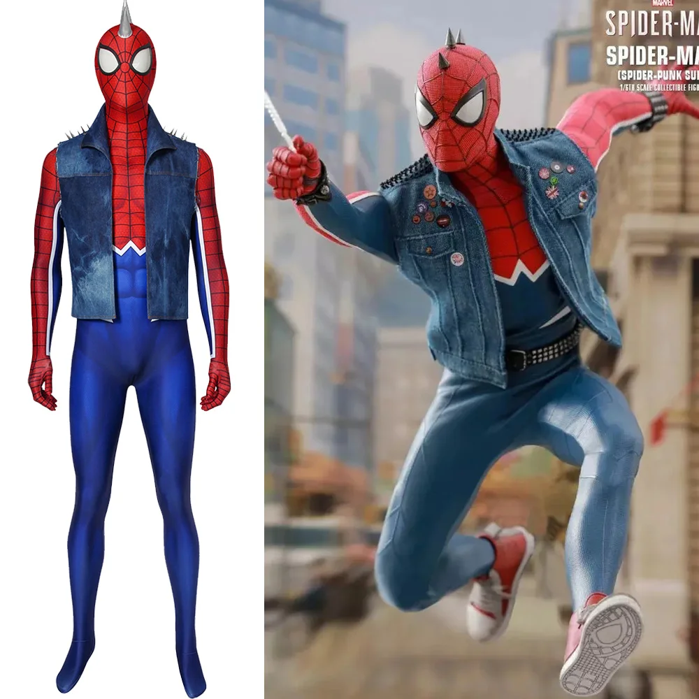 PS4 PUNK ROCK Cosplay Dark Punk Suit SPIDERMAN Boys Costume 3D Printed Spandex Zentai Suits Spider Halloween Costume Bodysuit