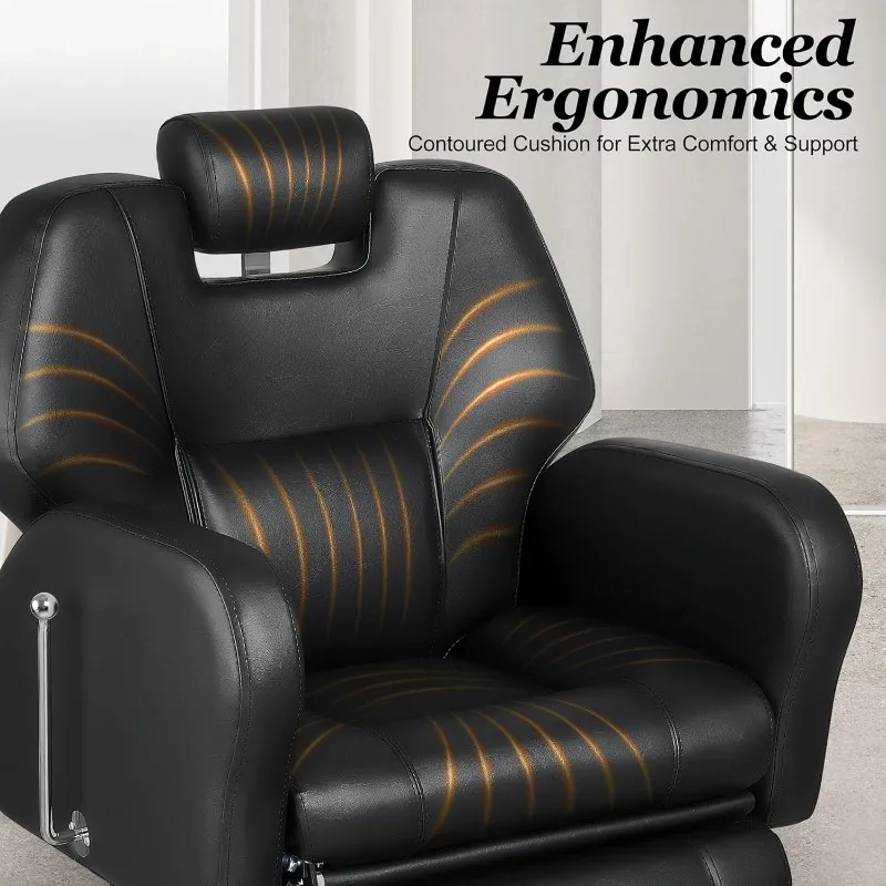 Sillas Peluqueria Cadeira De Barbeiro Profissional Hydraulic Pump All Black Synthetic Leather Salon Barber Shop Chair for Men
