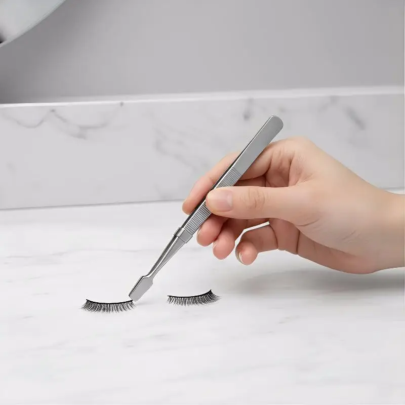 Stainless Steel Flat Mouth Eyelashes Tweezers Straight/Elbow Professional Eyebrow Pliers False Eyelash Aids Eyelash Extension