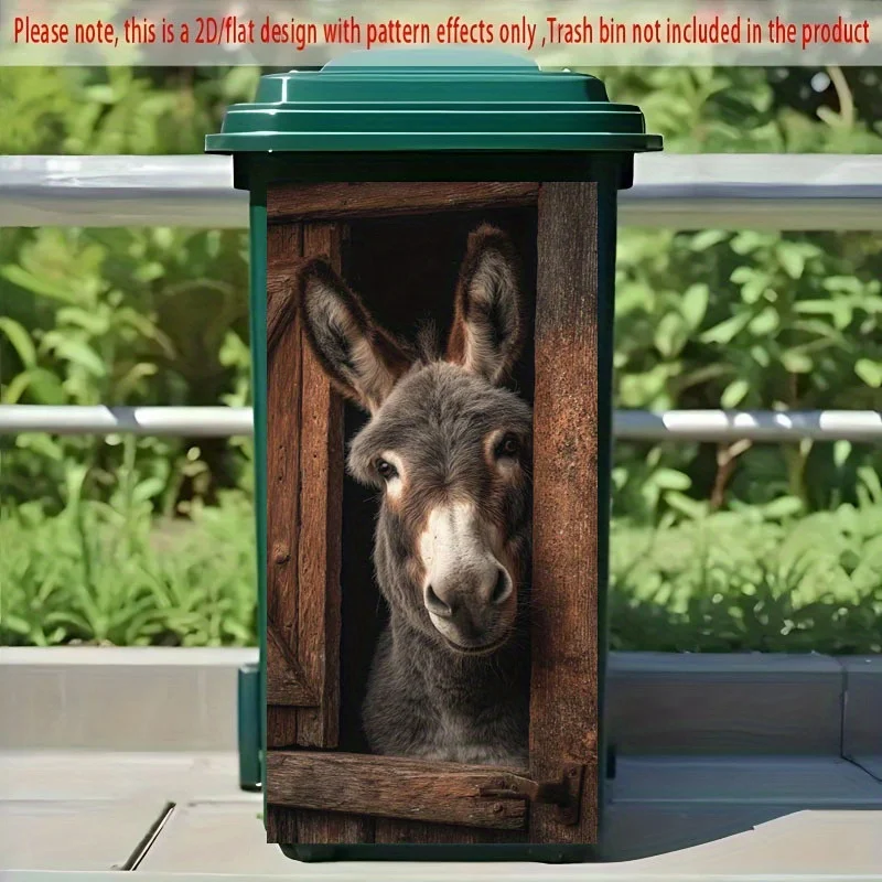 1pc Donkey Peeking From Wooden Barn Door Themed Trash Can Decal Wall Sticker, Ideal for Outdoor Trash Cans, Walls and Home Decor