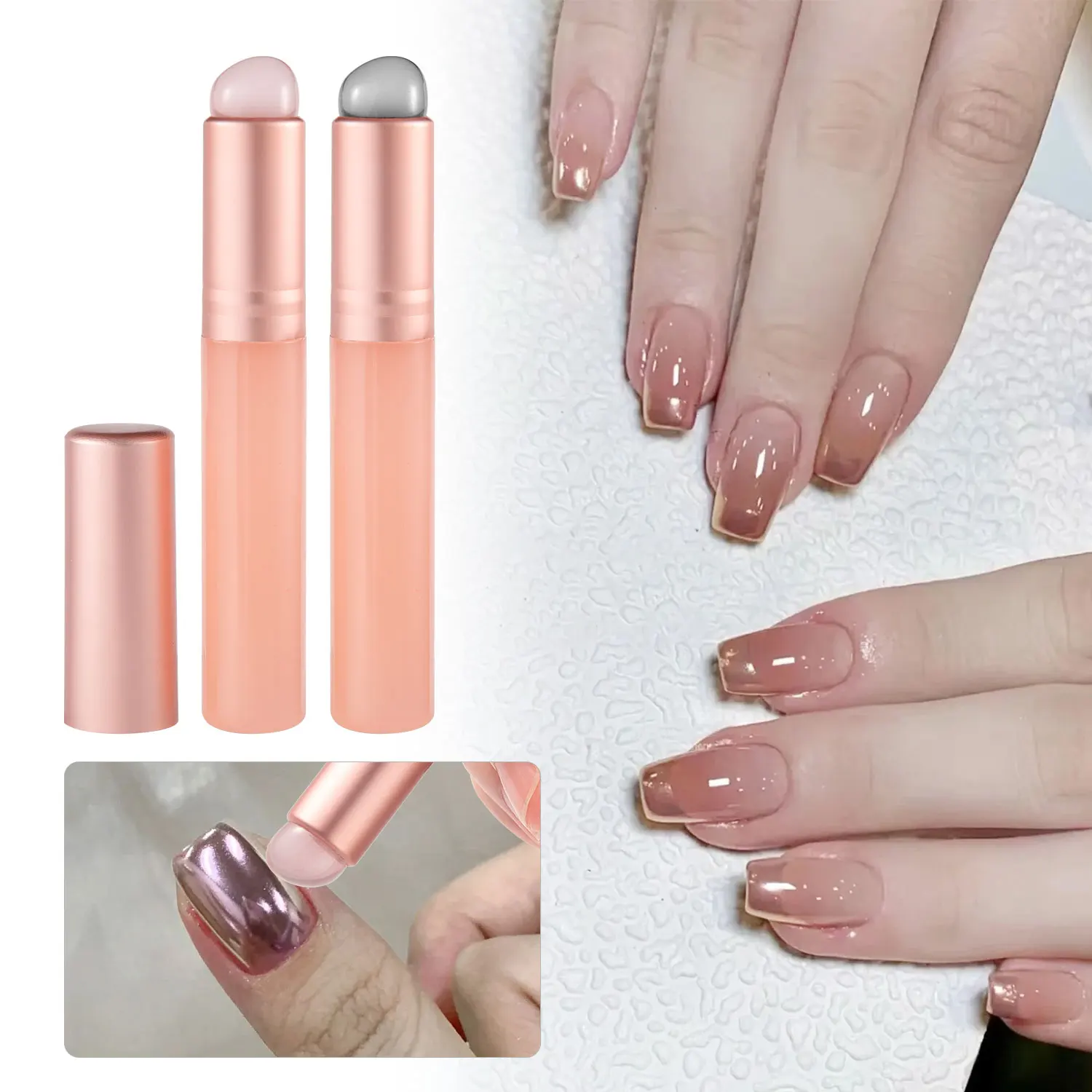 Mini Silicone Tip Nail Art Brush for Mirror Powder Pigment and Blush Application Reusable Manicure Tool for Gradient Effects