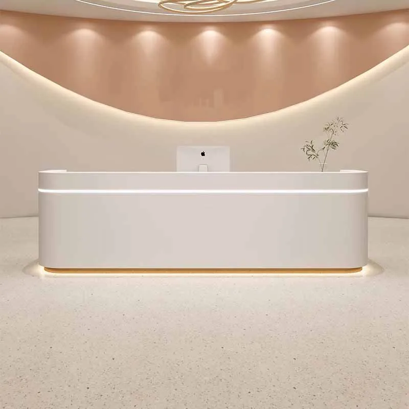 Display Hotels Reception Counters Modern White Classic Curved Reception Dest Drawer Business Theke Rezeption Office Furniture