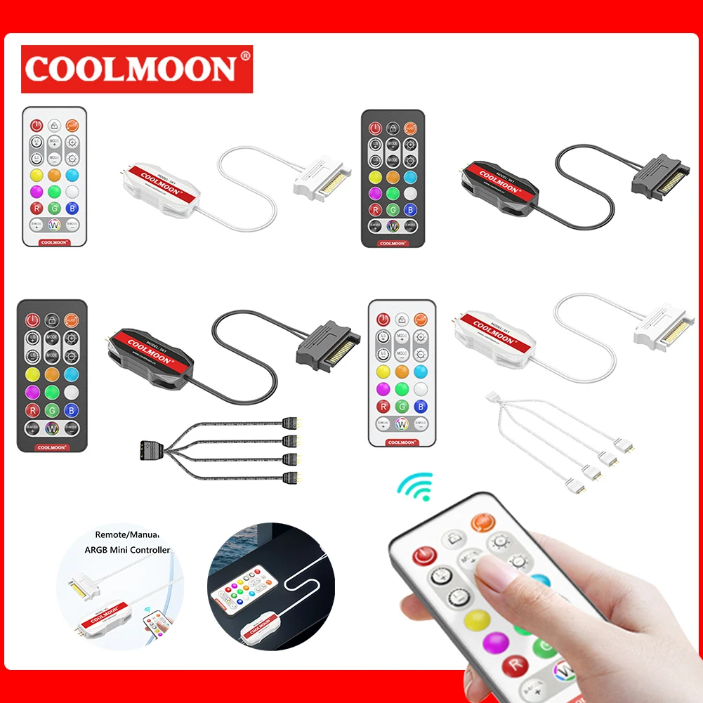 

5V 3pin ARGB Controller Cable To SATA ARGB Controller HUB Adapter RGB Remote Controller LED Color Intelligent Fan Controller