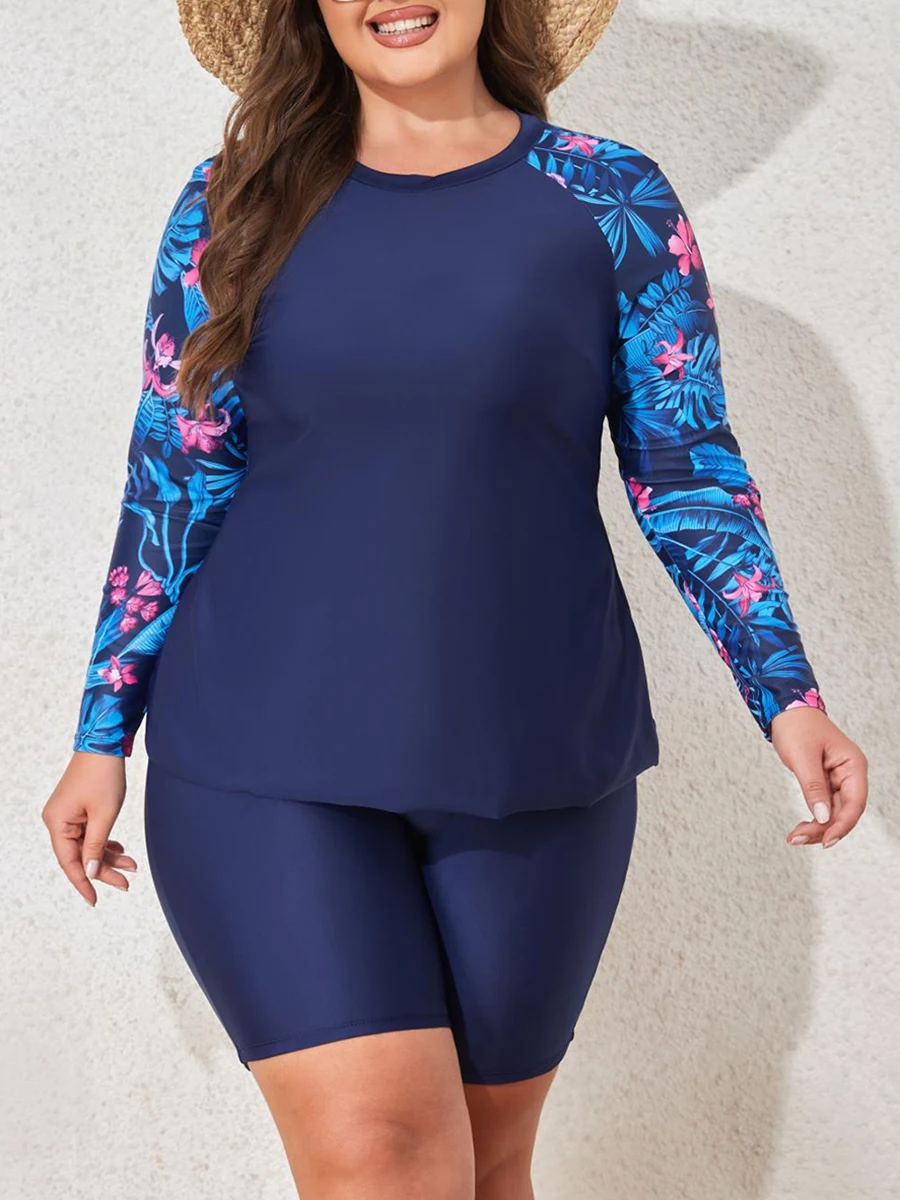 2026 Large Plus Size Long Sleeve Surfing Suit 2 Piece Swimsuit Women Swimwear Female Bathers Bathing Swimming Suit Beachwear