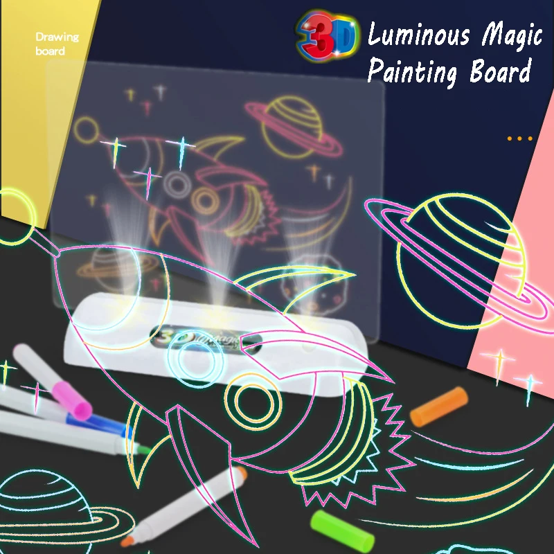 เด็ก LED Luminous กระดานดํา Dawing ของเล่น 3D สีสัน Art Doodle Board Marker ปากกา Pad Montessori การศึกษาของเล่นของขวัญ