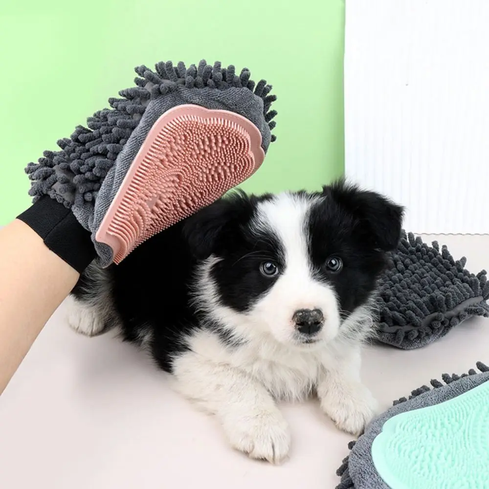 Double Sided Pet Bathing Gloves Soft Wear Resistant Cat Massage Brushes Dog Elastic Chenille Shower Gloves For Pet Cleaning Tool