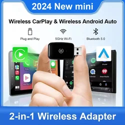 Wireless Carplay Adapter Android Auto 2in 1 Smart Dongle 2024 5G WIFI For iphone Android Phone For Volvo Benz Mg Kia Chery VW