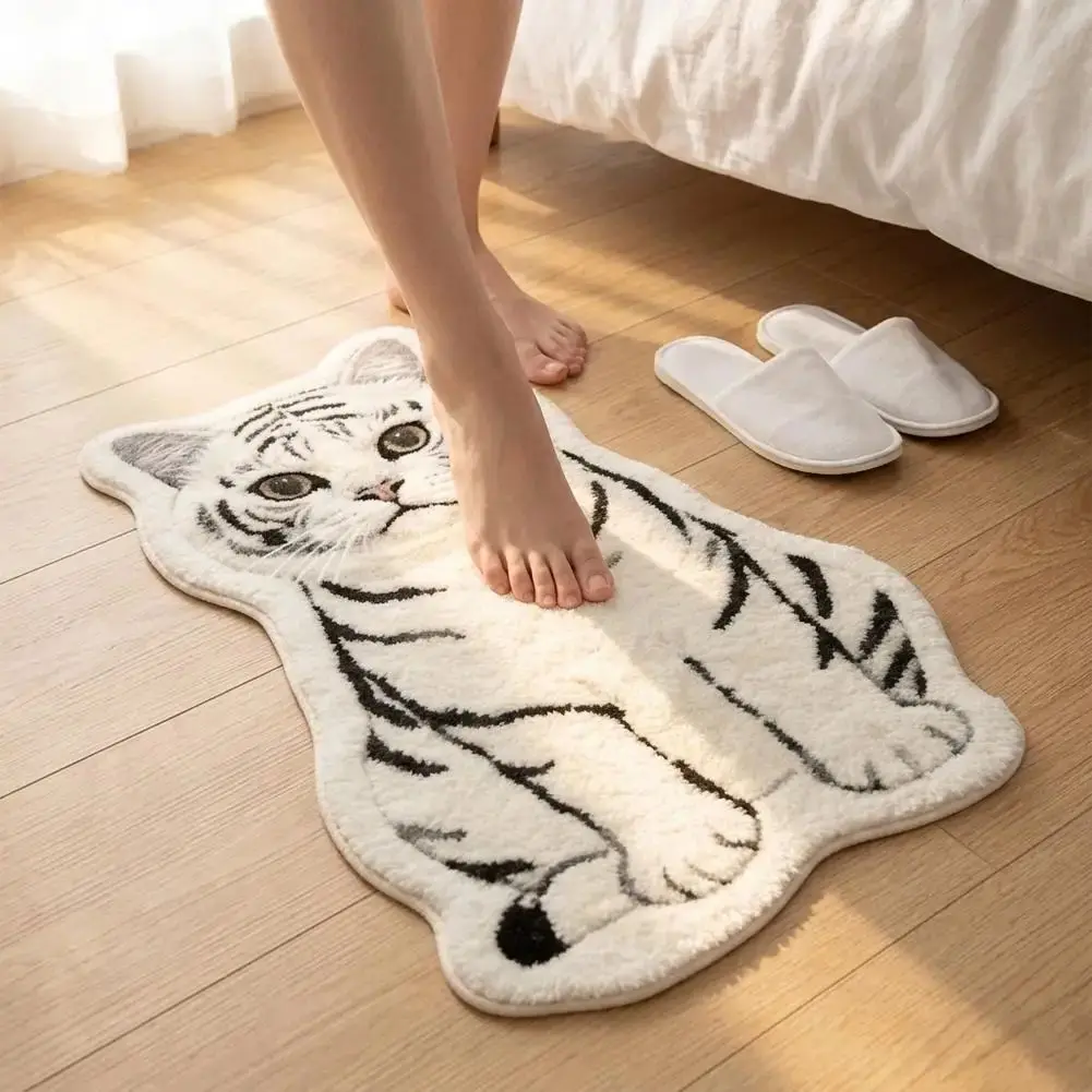 VIKAMA Soft Imitation Cashmere Rug Cute Cat Irregular Carpet for Bedroom Living Room Home Ornament