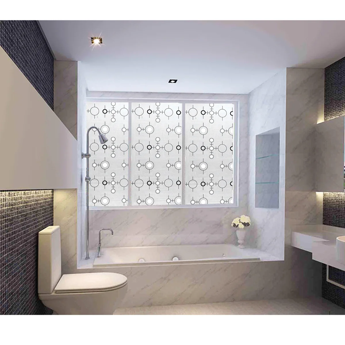 

45cmx100cm Self-Adhesive Privacy Window Film Sticker Black White Circle Pattern Glass Decorative Strip for Home Protection