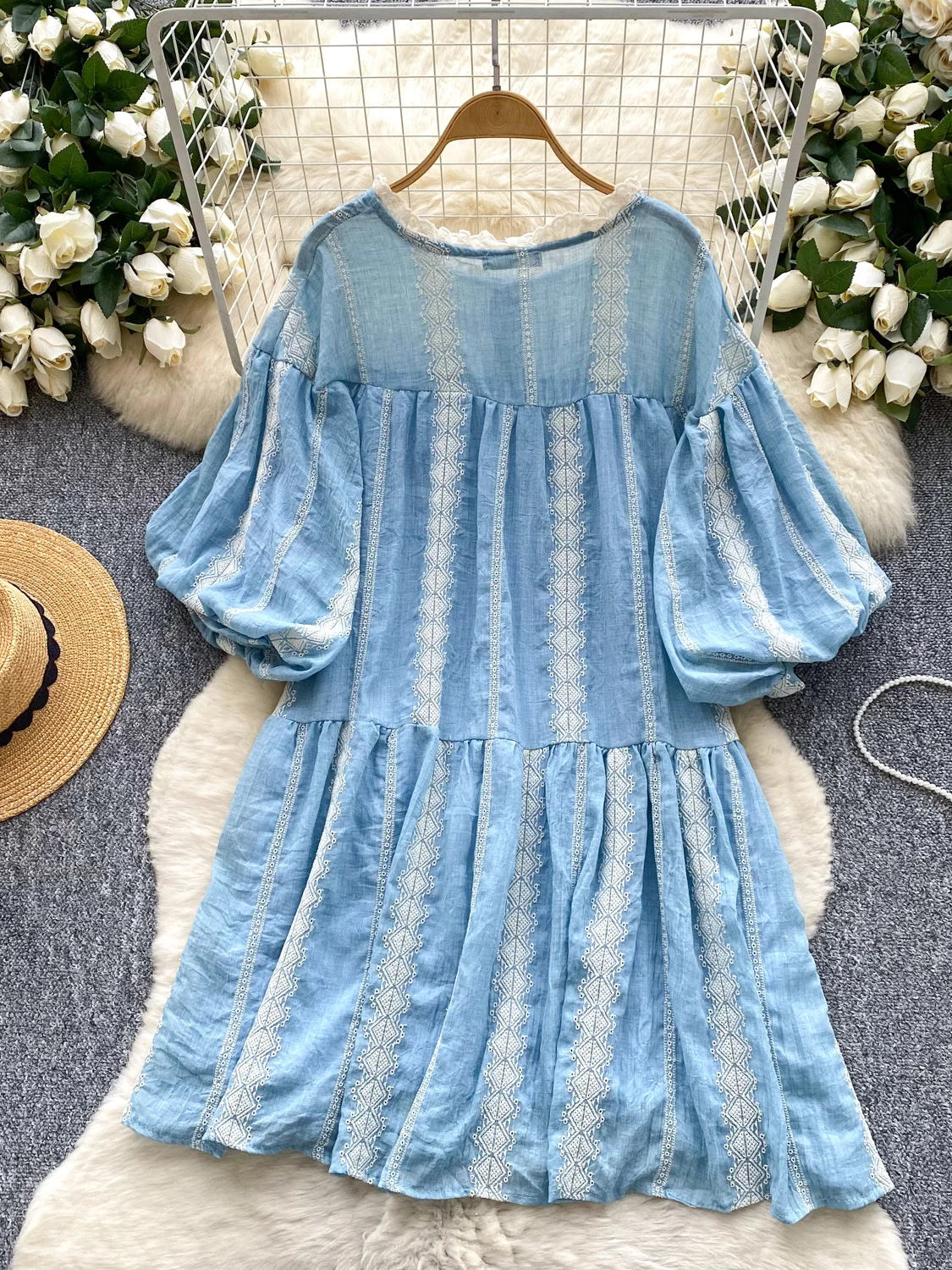 Lanterne brodée douce Sve A-Line Dr pour femmes, ample, amincissante, taille haute, Fiber de Polyester, été, ort Sve Dr