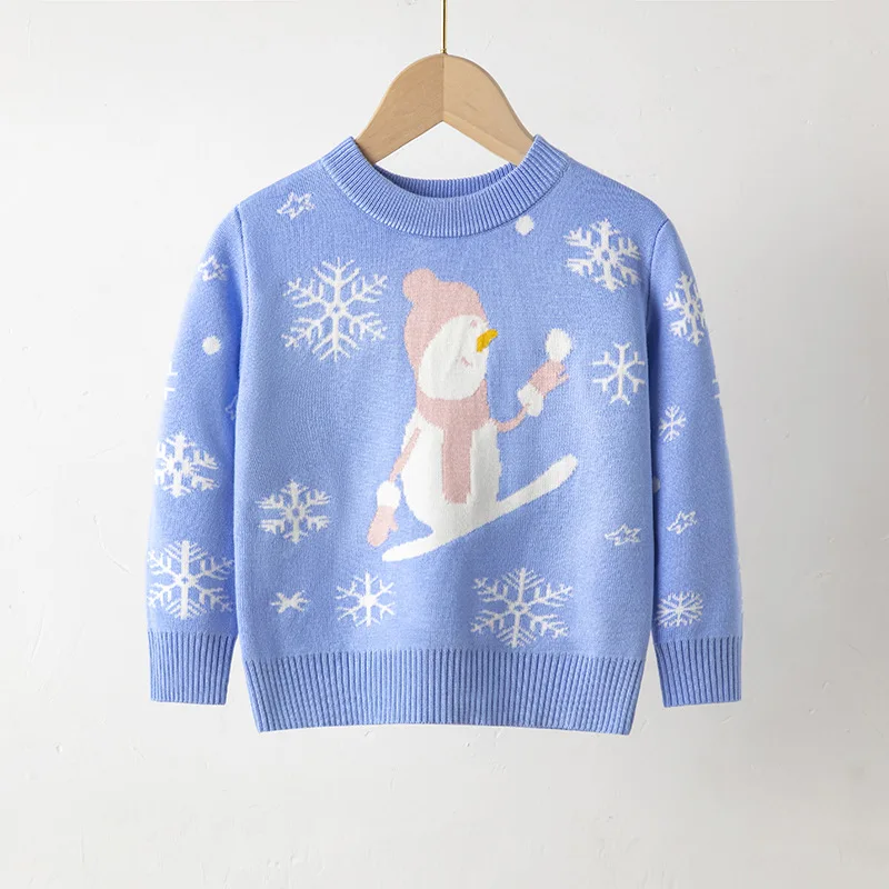 Autumn Winter Children Baby Boys Sweaters Cartoon Snowman Pullover Jacquard Long Sleeve Kids Boys Tops Toddler Boys Knitwears