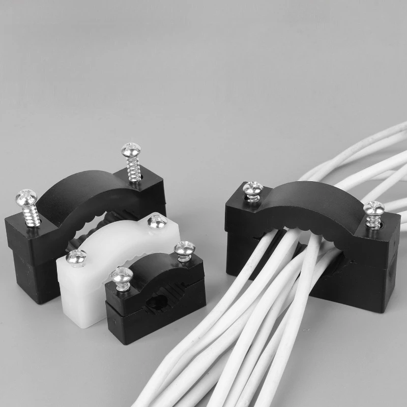 White/Black Nylon Double-entry Cable Clamps (Large Medium and Small Round Types) – Cable and Wire Fixing Clamps
