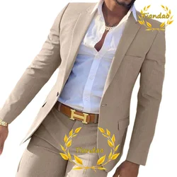 Pak Voor Men2-Piece Zakelijke Jas Broek Kaki Wedding Beste Man Smoking Slim Fit Formele Blazer Set Custom