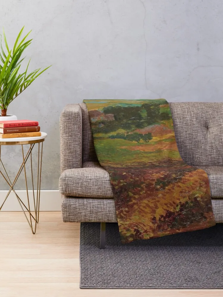 In the gold of morning springtime gold sunrise over rolling hills and streams landscape oil on canvas painting pri Throw Blanket