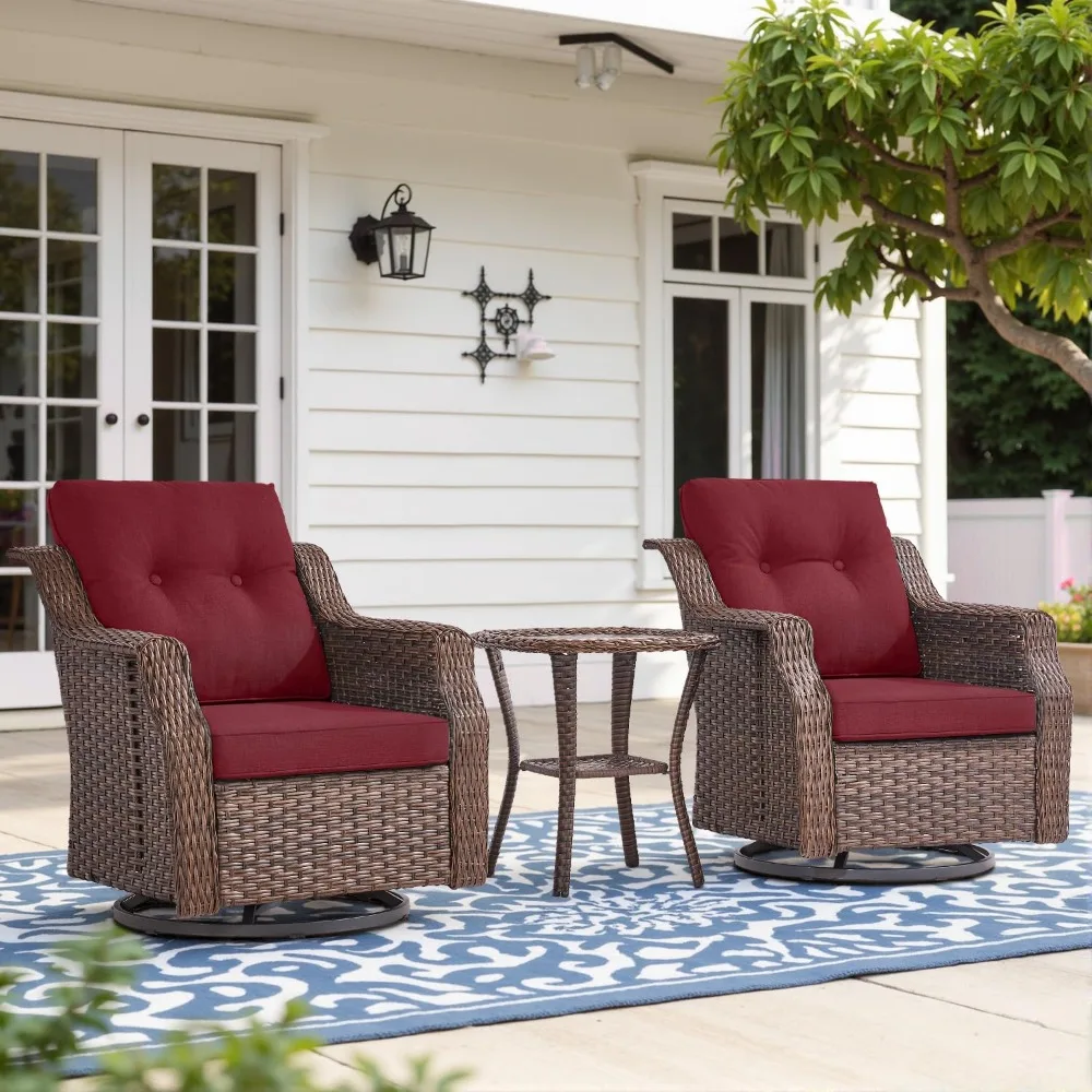 

4" Thick Cushion Outdoor Swivel Rocker Patio Chairs Set of 2, Wicker 3 Piece Patio Furniture Set with Side Table, Customized