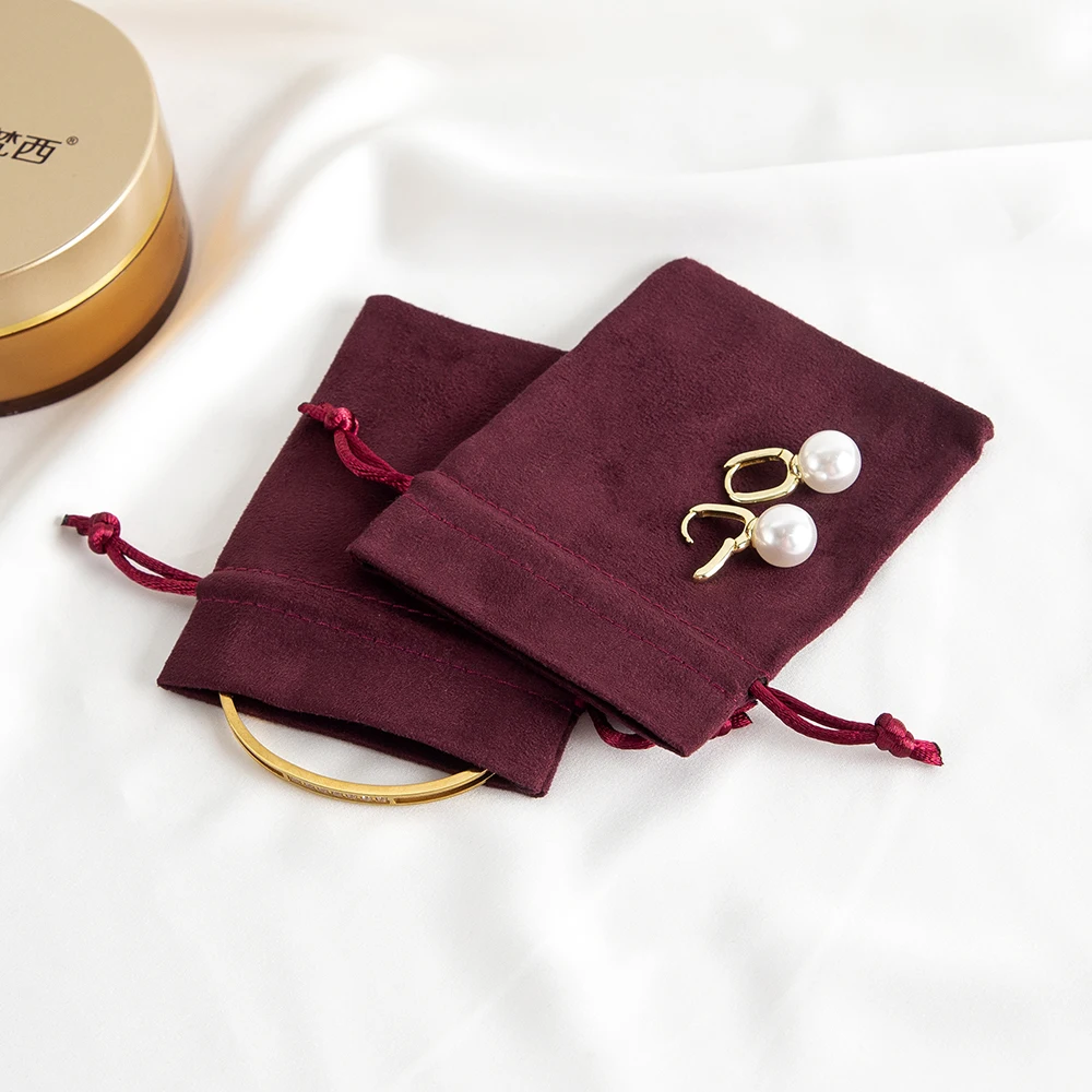 

10Pcs/lot Wind Red Flannel Jewelry Bag Velvet Jewellery Drawstring Storage Pouches Wedding Party Portable Present Packing Sachet
